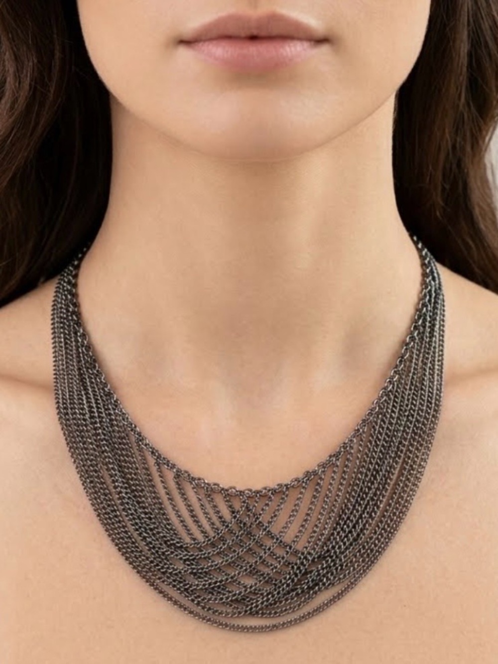Vintage Multi-Strand Gunmetal Layered Draped Bib Statement Necklace